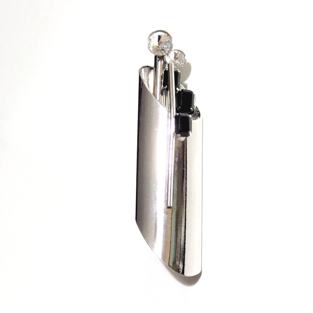 Vintage | Unsigned | Chic |  Silver and Black Brooch | Art Deco | Retro | Fancy